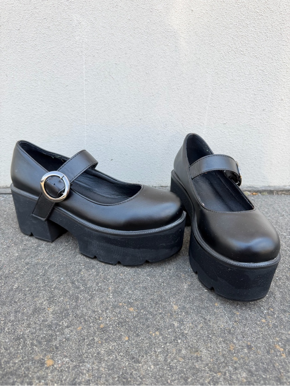 “Current Mood” Style Black Platform Mary Jane Shoes with Silver Buckle